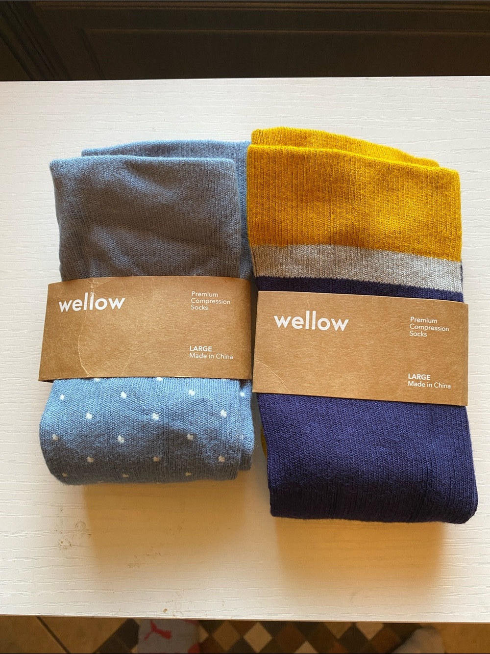 Wellow Men's Compression Socks - Blue & Mustard size large
